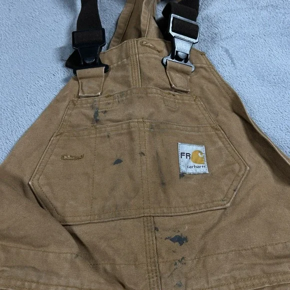 Carhartt Bib Overalls Mens 32x30 Brown FR Double Knee Duck Canvas Work Pants